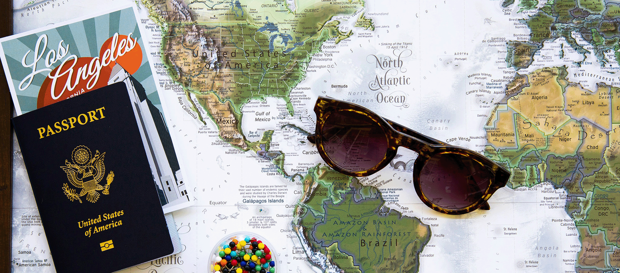 Tourism Bureau Marketing Image with map and passport 