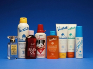 lineup of vintage-inspired designed Vacation Sunscreen Products